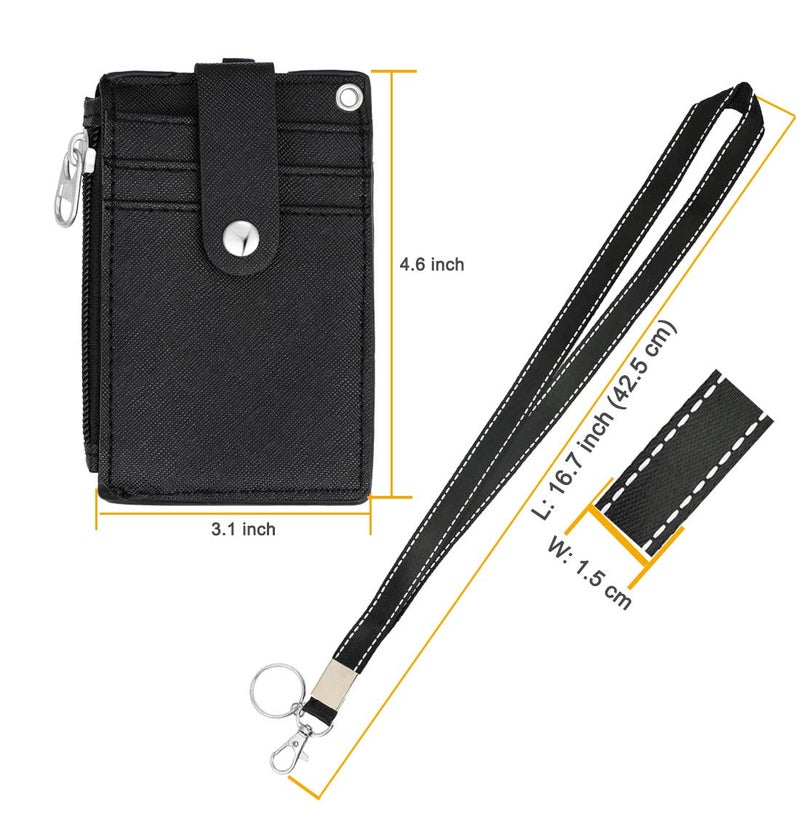 HASFINE ID Badge Holder with Lanyard,2 Sided 5 Card Slots ID Card Holder Wallet with PU Leather Zipper Pocket and Detachable Keychain Lanyard for Teens Men Women(Black) - Image 4